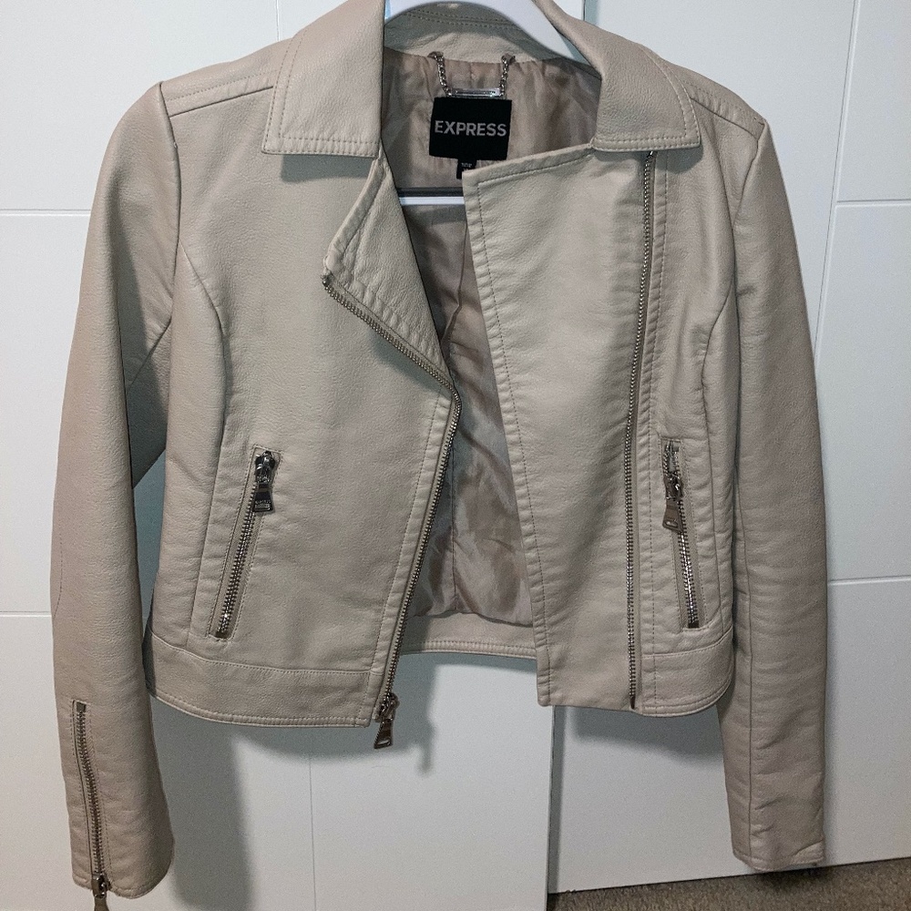 Beige Faux Leather Jacket